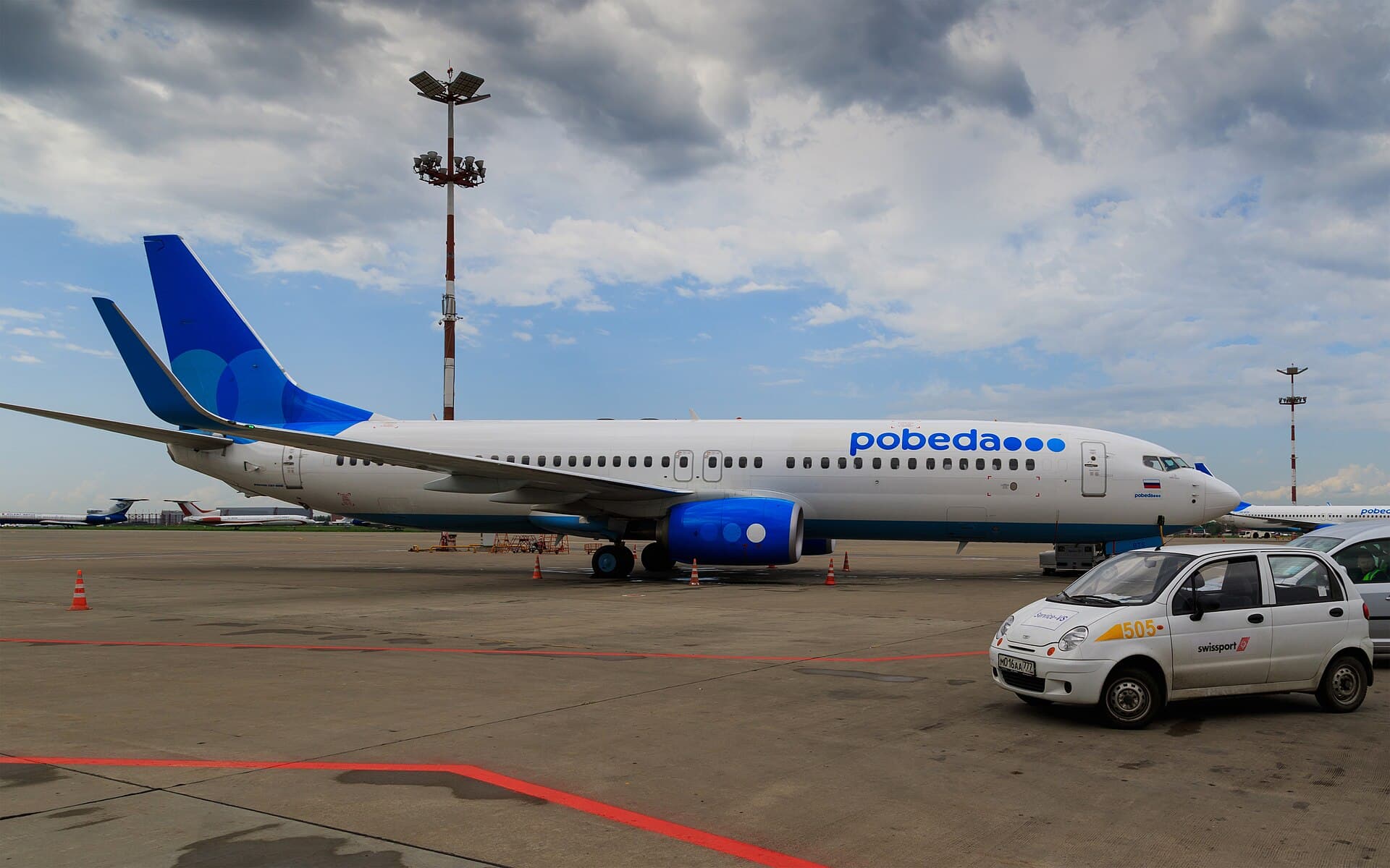 A Pobeda Airlines aircraft, registration VQ-BTS, at Vnukovo Airport.