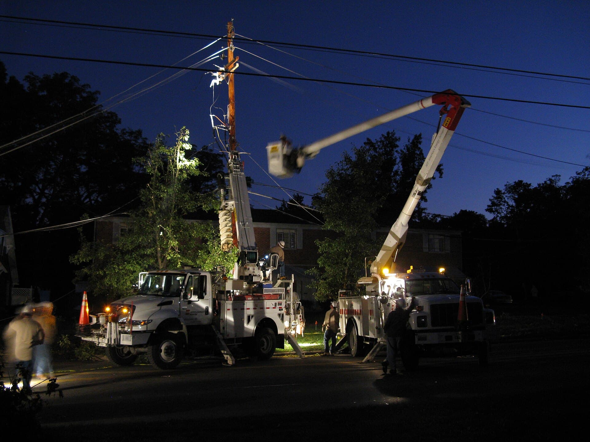 Appalachian Power utility crew trucks in Worthington, Ohio.